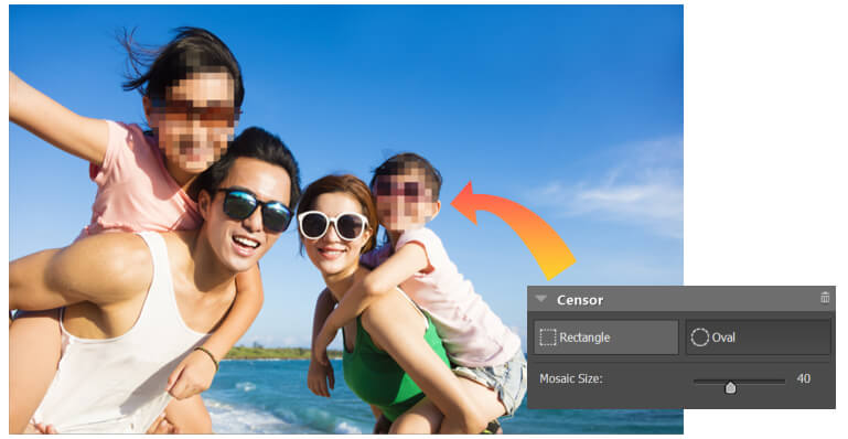 Censor or pixelate selected portions of a photo